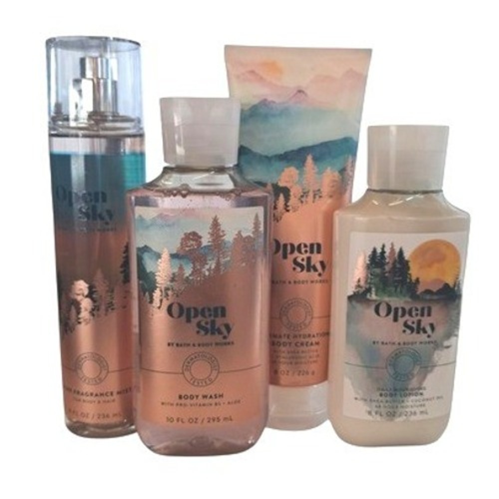 RARE Bath & Body Works Womens Open Sky 4pcs Full Size Bundle Violet Vanilla